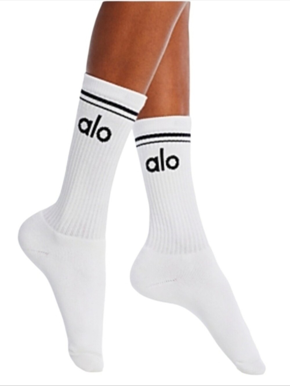 Men's White Athletic Crew Socks with Black Stripe Detail